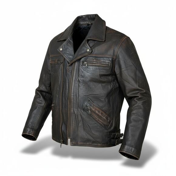 Vintage Brown Leather Racing Jacket—Distressed Moto Heritage (80s–90s Era) Sz. M - Picture 3 of 16